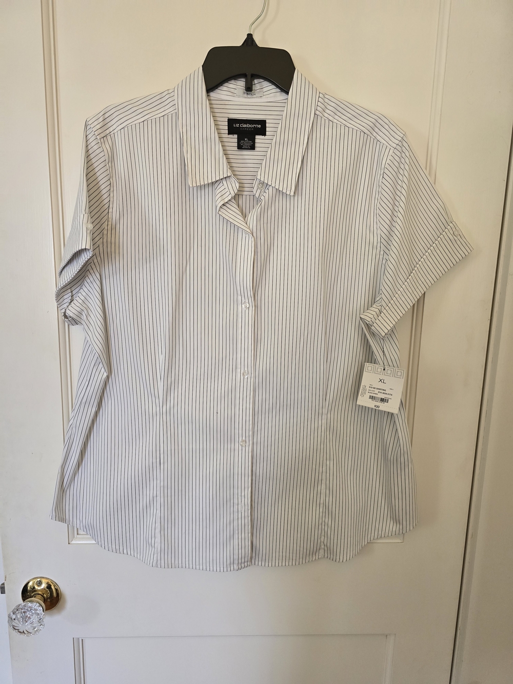 Liz Claiborne White Pinstripe Short Sleeve Button-Up Shirt